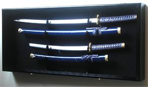 Black 2 Swords and Scabbards Display Case Cabinet - Click Image to Close